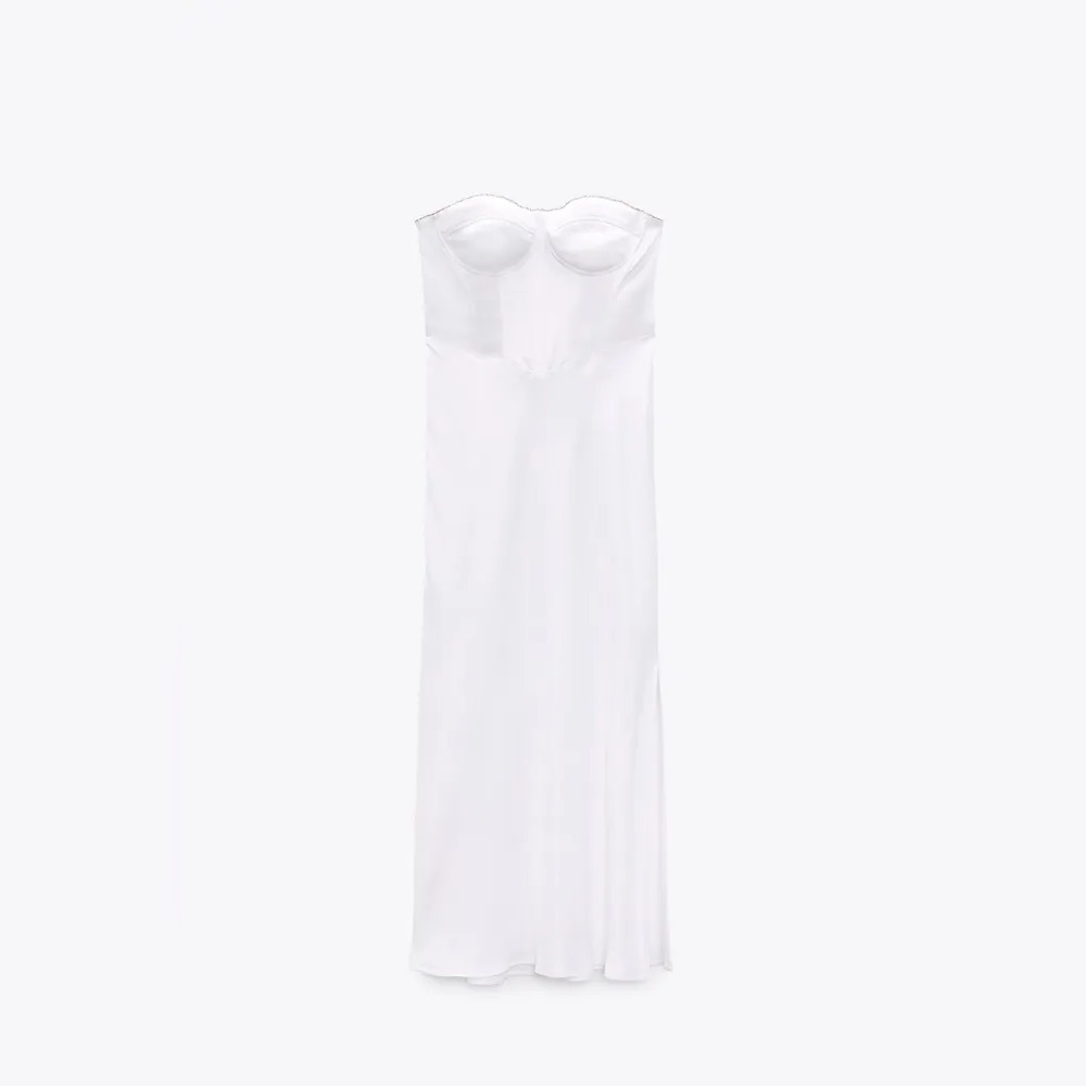 Zara dress midi satin wedding corset rhinestone party shower bridal cocktail - Picture 14 of 16